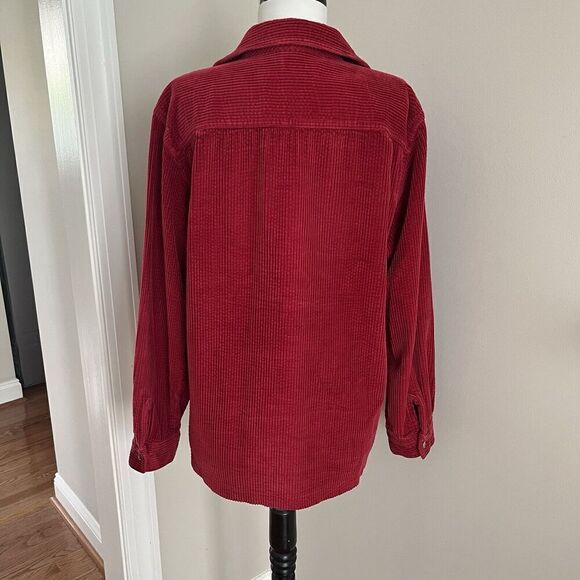 LL Bean Wide Whale Corduroy Relaxed Comfort Shirt S Red Shacket cabincore boho - Picture 9 of 13
